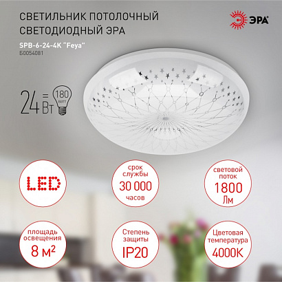 картинка Потолочный светодиодный светильник ЭРА SPB-6-24-4K Feya круглый Б0054081 от магазина Точка света
